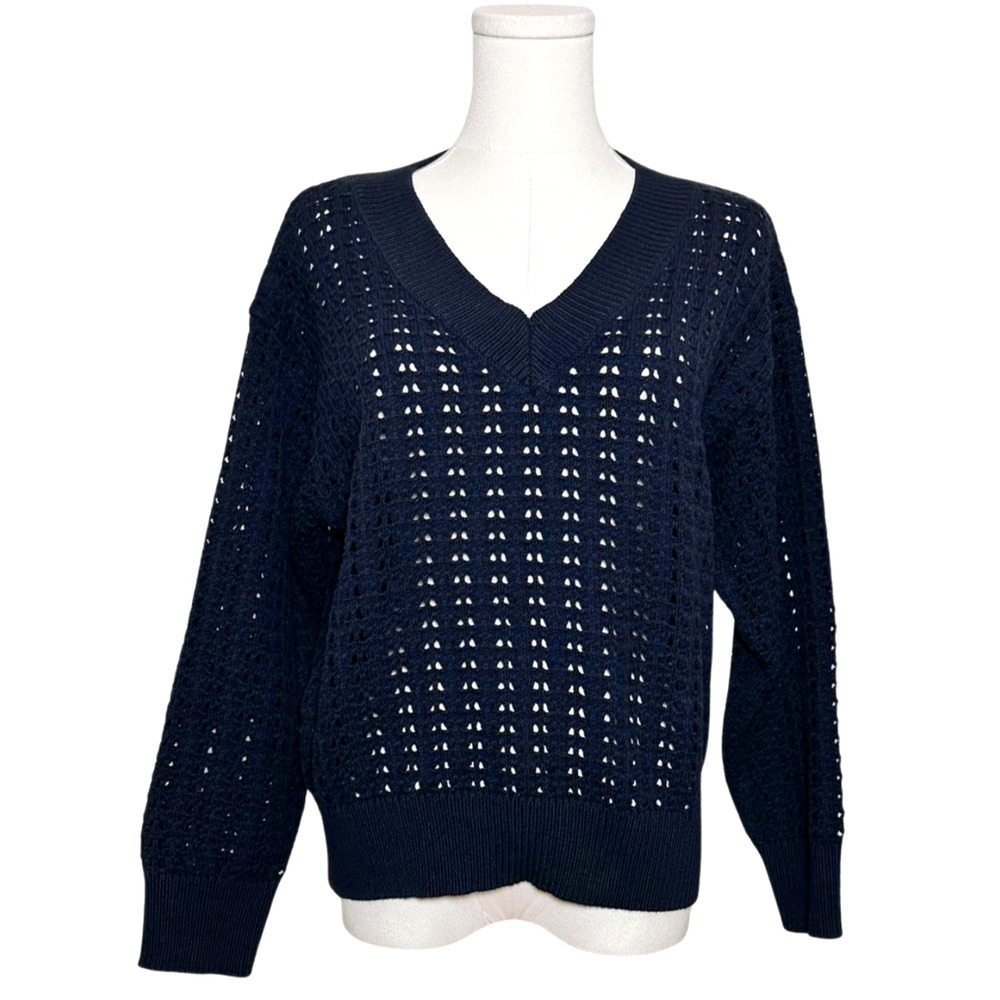 Universal Thread New Navy Blue V Neck Open Knit Long Sleeve Sweater Large Preppy
